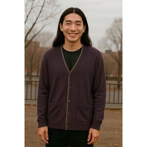 GAP Italian Merino‎ Wool Men’s Cardigan Sweater XL Purple Classic Luxurious